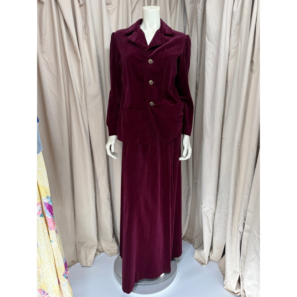 Vintage Handmade Velvet Skirt Suit Burgundy Jacket Maxi Skirt Set Large L